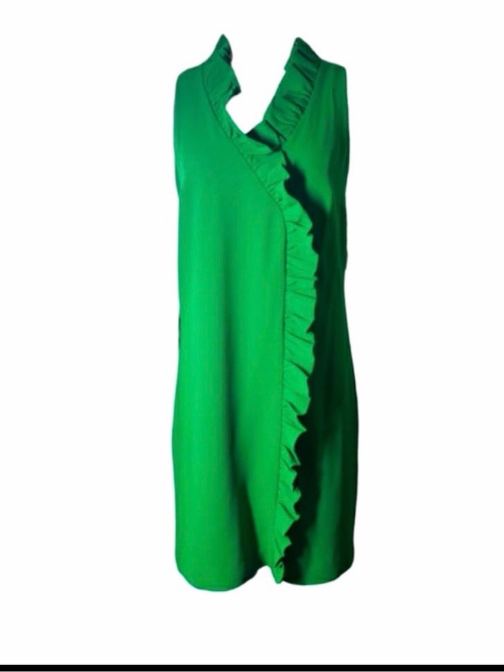Trina Turk Sleeveless Green Ruffle V-Neck Dress Size 6 Mini Length